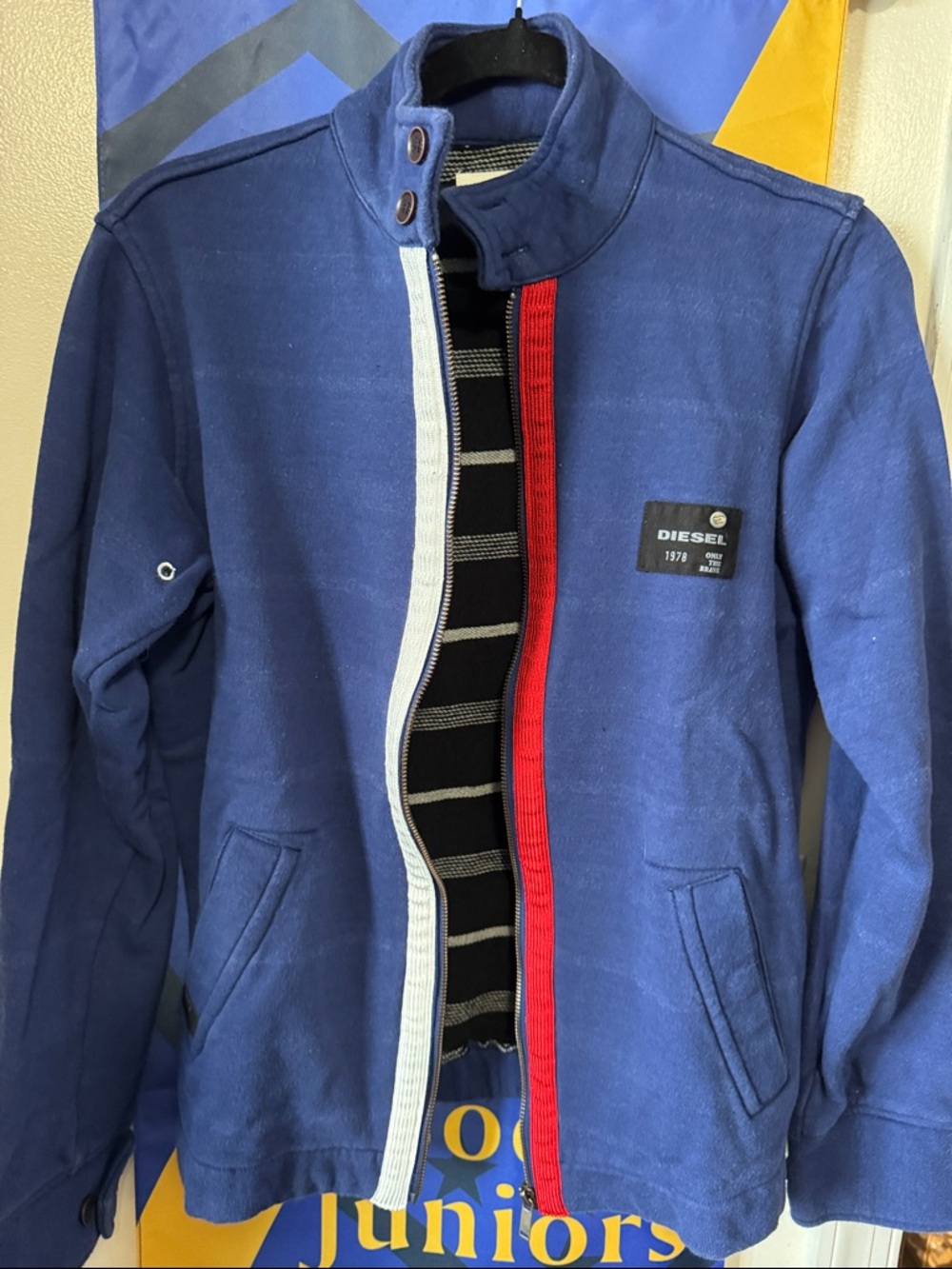 Diesel Men's blue, White & Black Striped  Sweatshirt jacket